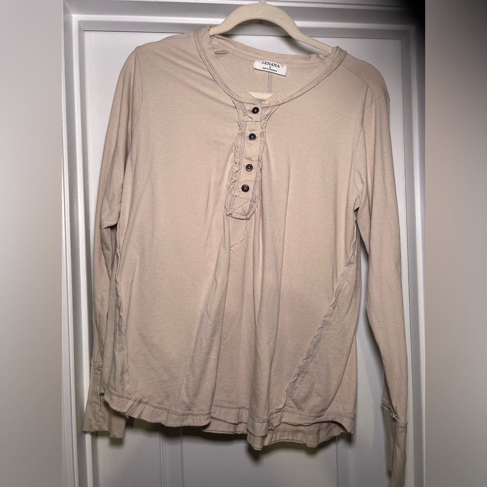 Zenana Beige Long Sleeve Shirt
